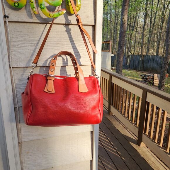 Dooney Bourke Pebbled/Vacchetta Leather Speedy Kendra Satchel Handbag Crossbody - Picture 7 of 15